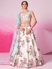 Cream Pure Silk Zarkan, Mirror and heavy Sequin embroidery Semi-Stitched Lehenga choli and Dupatta