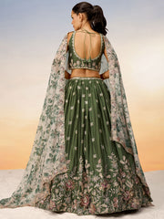 Olive Satin silk Sequins embroidery Semi-Stitched Lehenga choli & Dupatta