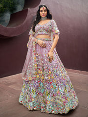 Mauve Net Zarkan & heavy Sequin embroidery Semi-Stitched Lehenga choli & Dupatta