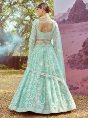 Sea green Organza Sequins embroidery Semi-Stitched Lehenga choli & Dupatta