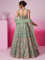 Sea green Bridel Net Moti, Sequins embroidery Semi-Stitched Bridel Lehenga choli and Dupatta