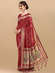 Red & Gold-Toned Woven Design Silk Blend Patola Saree