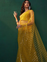 Yellow Embellished Net Sarees