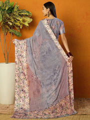 Grey Floral Sequinned Poly Georgette Saree