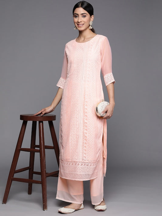 Floral Embroidered Chikankari Kurta with Palazzos