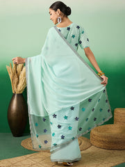 Green Floral Embroidered Saree With Blouse Piece