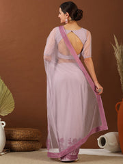 Lavender Floral Embroidered Net Saree