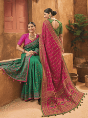 Enticing Green Mirror Work Banarasi Silk Saree With Blouse