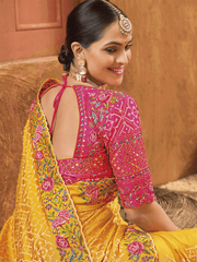 Yellow Hand Work Embroidered Traditional Banarasi Silk Saree