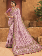 Attractive Pink Mirror Work Banarasi Silk Function Wear Saree With Blouse