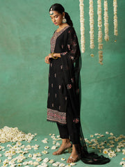 Black Organza Embroidered Kurta Set