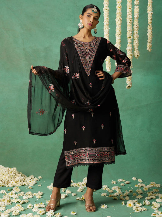 Black Organza Embroidered Kurta Set