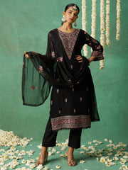 Black Organza Embroidered Kurta Set