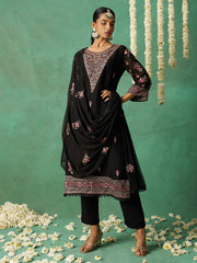 Black Organza Embroidered Kurta Set