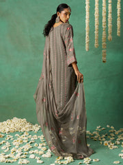 Grey Organza Embroidered Kurta Set