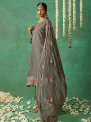 Grey Organza Embroidered Kurta Set