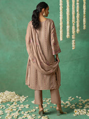 Brown Organza Embroidered Kurta Set