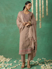 Brown Organza Embroidered Kurta Set