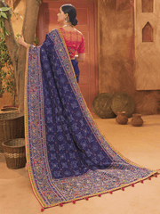 Bewitching Blue Mirror Work Banarasi Silk Festival Wear Saree