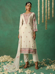 Ivory Organza Embroidered Kurta Set