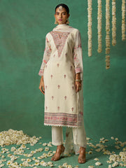 Ivory Organza Embroidered Kurta Set