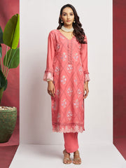 Pink 3 Piece Embroidered Organza Kurta Set