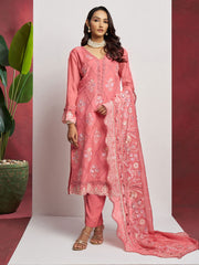 Pink 3 Piece Embroidered Organza Kurta Set