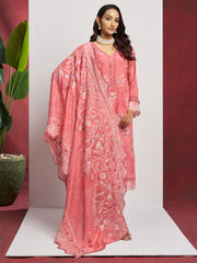 Pink 3 Piece Embroidered Organza Kurta Set