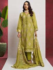 Green 3 Piece Embroidered Organza Kurta Set