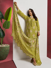 Green 3 Piece Embroidered Organza Kurta Set