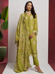 Green 3 Piece Embroidered Organza Kurta Set