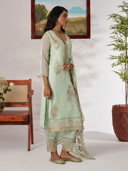 Green Embroidered Pakistani Suit