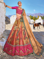 Pink Golden Embroidery Wedding Lehenga Choli