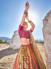 Pink Golden Embroidery Wedding Lehenga Choli