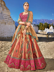 Pink Golden Embroidery Wedding Lehenga Choli