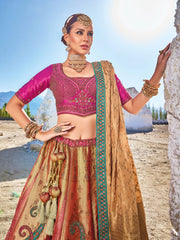 Pink Golden Embroidery Wedding Lehenga Choli