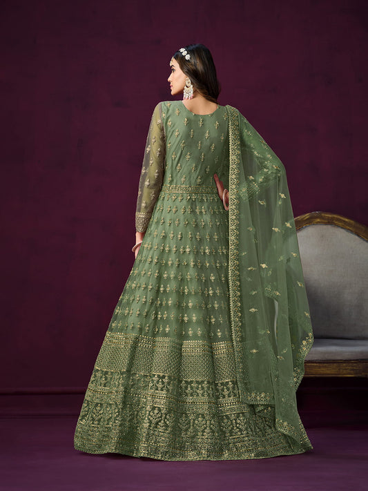 Green Net Partywear Anarkali-Suit