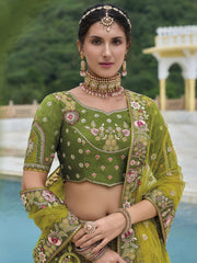 Henna Green Heavy Embroidered Designer Lehenga Set