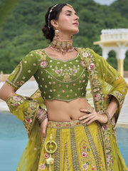 Henna Green Heavy Embroidered Designer Lehenga Set