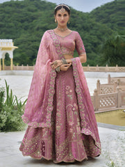 Turkish Rose Pink Heavy Embroidered Designer Lehenga Set