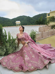 Turkish Rose Pink Heavy Embroidered Designer Lehenga Set