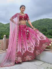 Glamorous Pink Ombre Embroidered A-Line Lehenga Choli