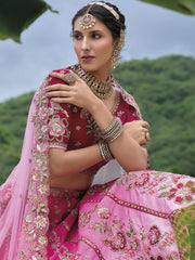 Glamorous Pink Ombre Embroidered A-Line Lehenga Choli