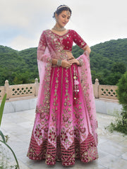 Glamorous Pink Ombre Embroidered A-Line Lehenga Choli