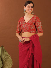 Maroon Accordian Pleat Ruffles Saree