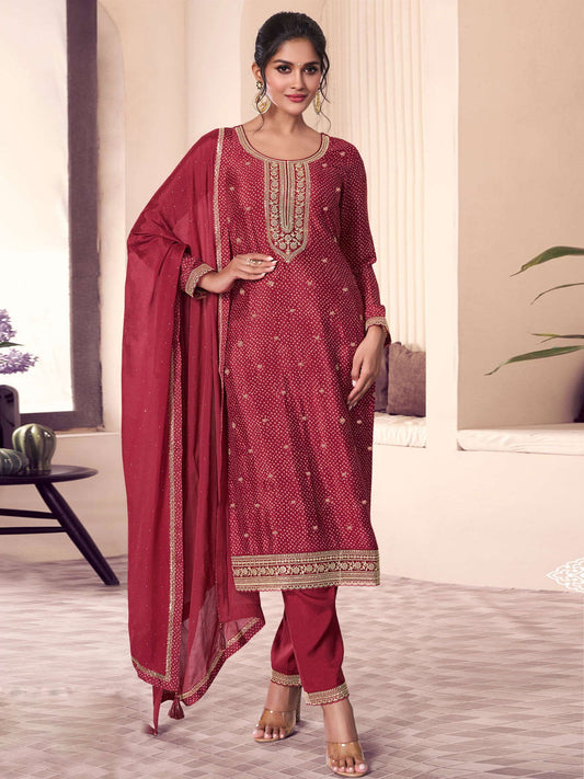 Cherry Red Digital Printed & Embroidered Eid Wear Salwar Suit