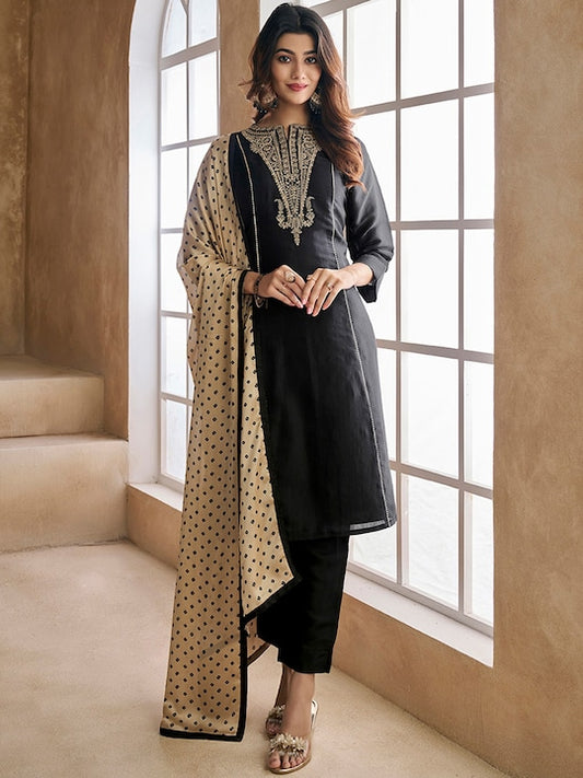 Floral Embroidered Yoke Design Kurta with Trousers & Dupatta