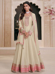 Cream Moonga Silk Embroidered Eid Style Anarkali Suit