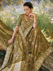 Green Embroidery Banarasi Silk Saree