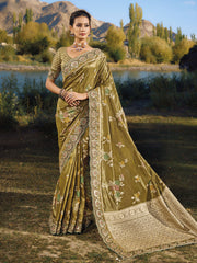 Green Embroidery Banarasi Silk Saree